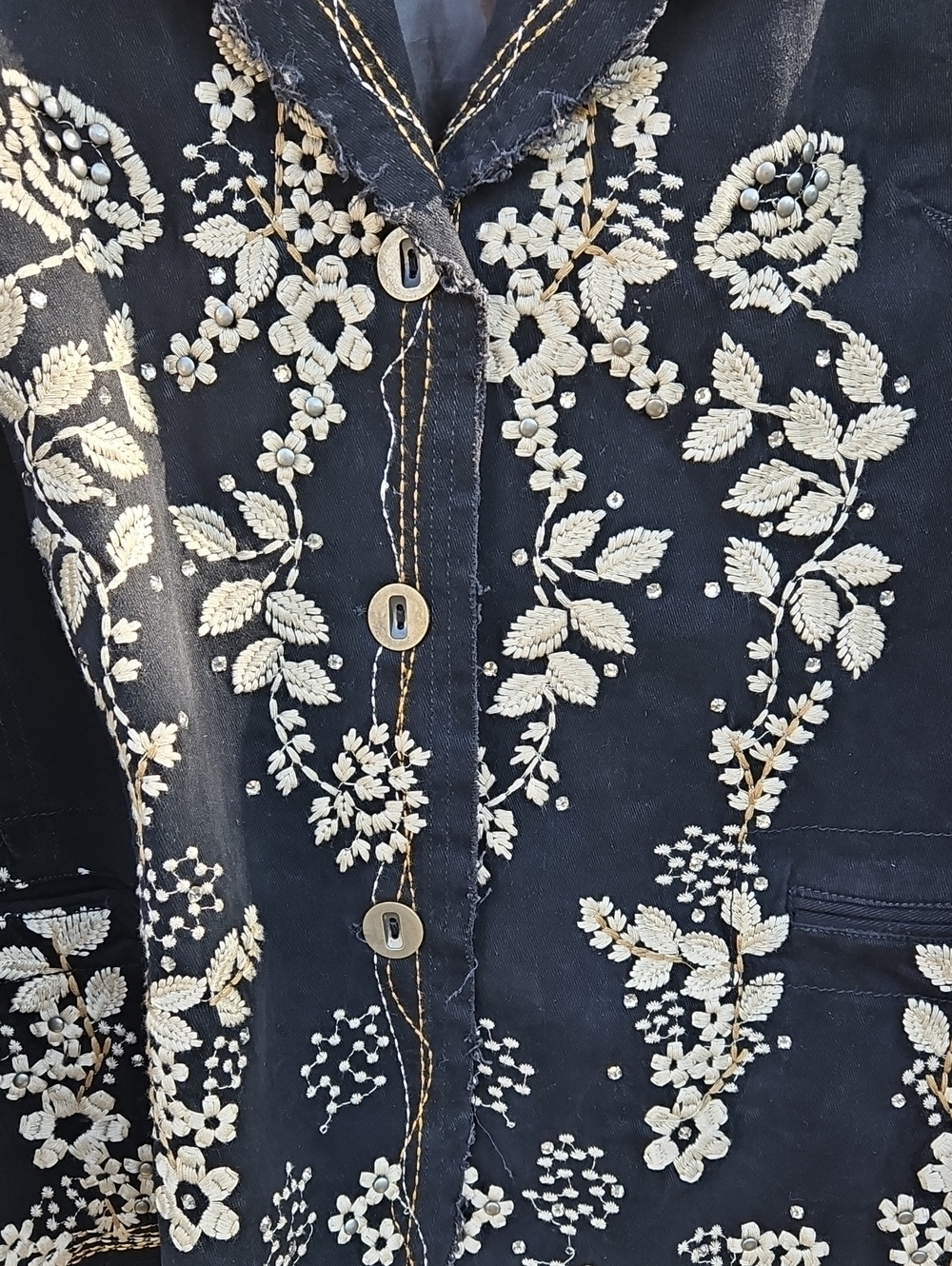 Black Embroidered Cotton Floral Blazer Jacket 0025 - Picture 10 of 16
